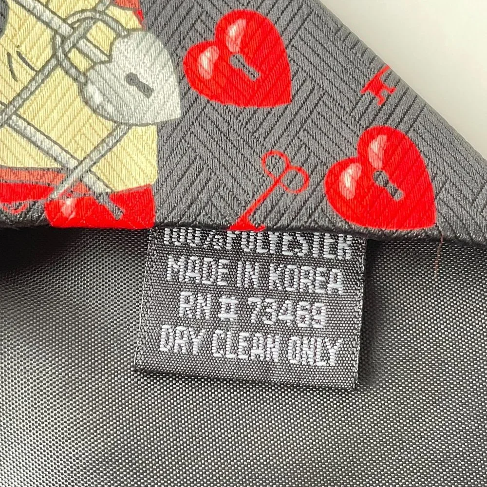 Vintage Looney Tunes Necktie Black Tasmanian Devil Love Heart Polyester Mens Tie